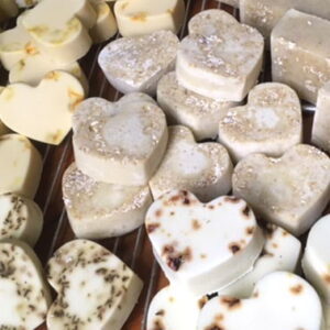 handcrafted soap bars in heart and square shapes